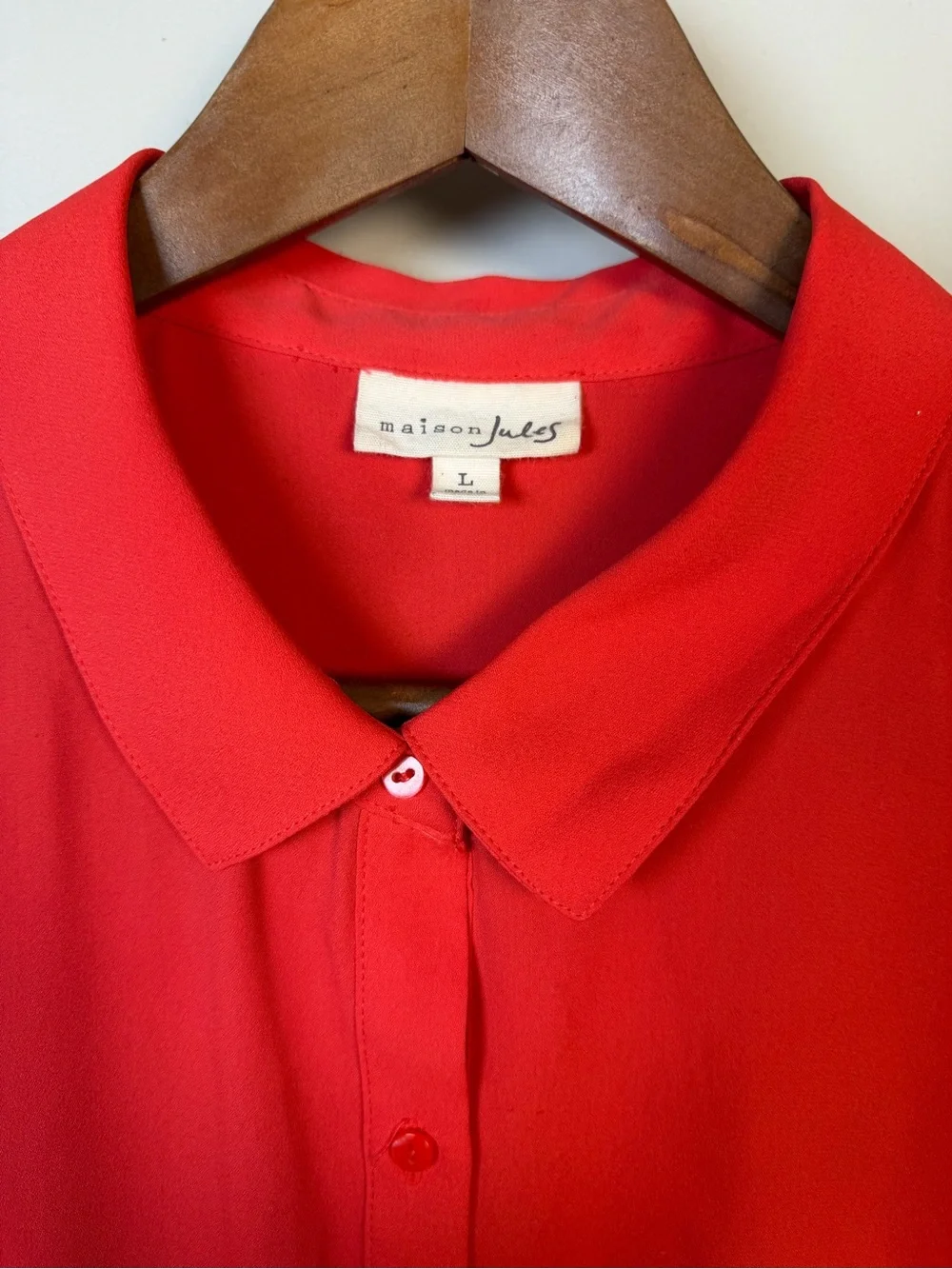 Maison Jules | Poppy Red Sleeveless Button Up Top, Eyelet, Lace Trim, Size L